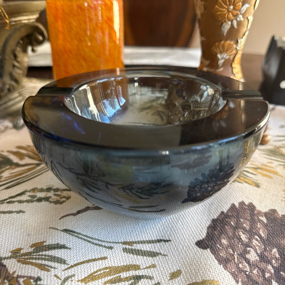 Vintage Kosta Boda Art Glass Orb Ashtray Bowl Smokey Blue Mid Century Modern MCM